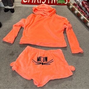 Women's 2 Pc Matching Orange Fleece Comfy Pajama Set Size M 🧡
